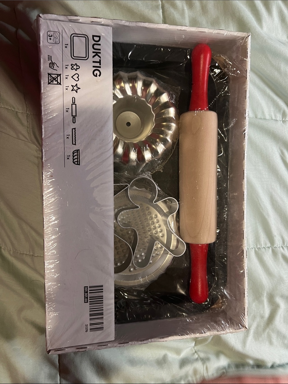 IKEA DUKTIG Wooden Rolling Pin & Baking Set - Red Handles